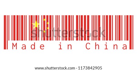 Barcode set the color of China flag, red yellow and star in white background with text: Made in China. concept of sale or business.