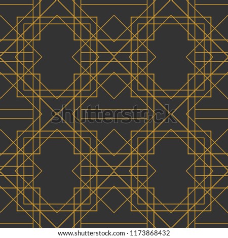 Tile pattern with golden ornament on black background