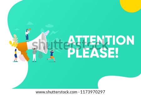 Group of people shouting on megaphone 
 with attention please word vector illustration concept, can use for, landing page, template, ui, web, mobile app, poster, banner, flyer Royalty-Free Stock Photo #1173970297