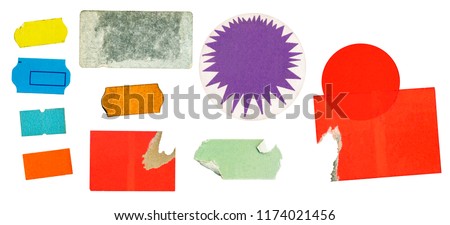 grungy adhesive price stickers, price tags, with free copy space, isolated on white background