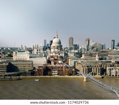 St Paul cathedral in London skyline with milenium bridge