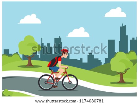 illustration of cycling in the park, vector illustration