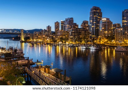 Vancouver city at dusk, British Columbia, Canada.
