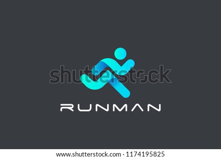 Running Man abstract Delivery Sport Fitness Logo design vector template ribbon geometric style.