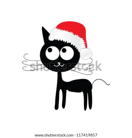 funny and cute cat with red christmas hat vector illustration