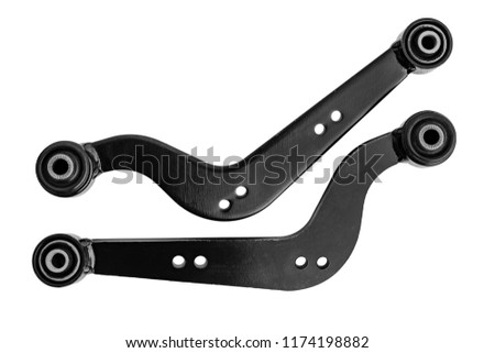 metal black suspension levers of a car on a white background