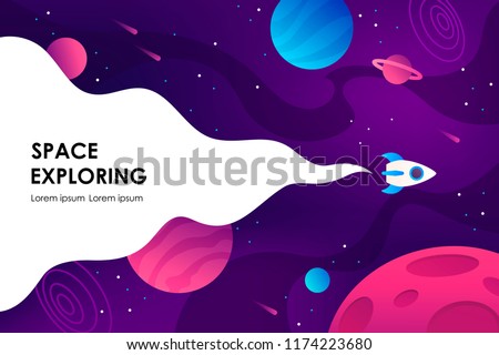 horizontal space background with abstract shape and planets. Web design. space exploring.  vector illustration Royalty-Free Stock Photo #1174223680