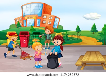 Student cleaning school area illustration