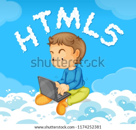 A young man leaning html code illustration