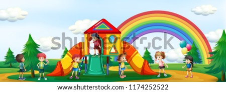 Kids playing at playground illustration