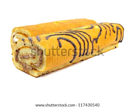 Swiss roll cake on a white background
