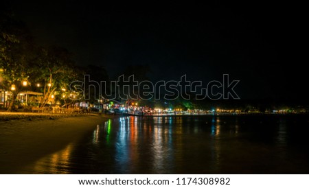 long exposure night image of beach front night life at Wong Duen beach Samed island Rayong district Thailand