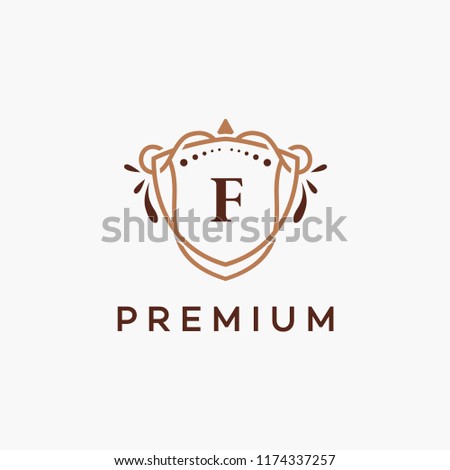 Luxury F Initial Logo frame symbol, Luxury and graceful floral monogram design dark background
