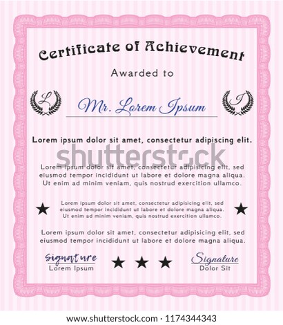 Pink Certificate. Excellent design. With quality background. Vector illustration. 