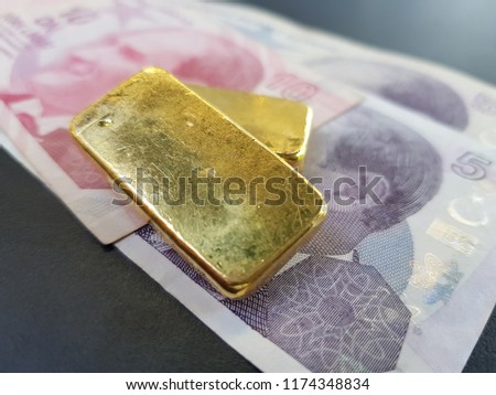 Gold bars with Turkey exchange rate.used for website background / banner background.