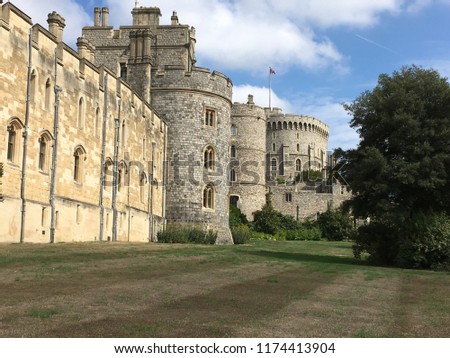 Windsor Castle in the historic town of Windsor on the River Thames, a residence of the British Royal Family, a venue for hosting state visits and a popular English tourist attraction