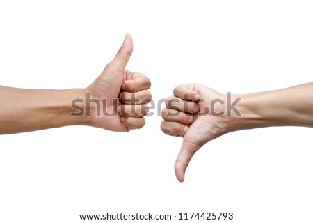 Thumbs up and thumbs down on white background Royalty-Free Stock Photo #1174425793