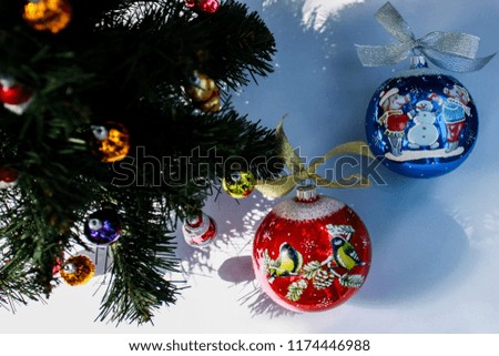 Christmas balls and Christmas tree on New Year and Christmas celebration