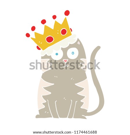 flat color illustration of cat with crown