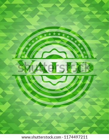 Valid green emblem with triangle mosaic background
