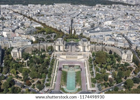 The magnificent Trocadero Architectural Ensemble. View from above. Paris, France. Scenic Paris. 