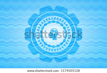 head with gears inside icon inside water concept emblem background.