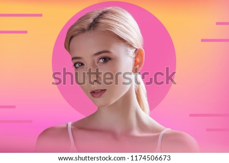 Magnetic look. Portrait of an attractive nice blonde woman looking at you