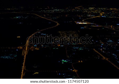 Beautiful photo picture of Istanbul in the night from the airplane sky