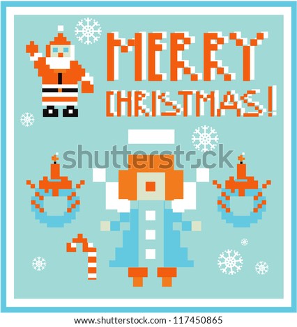 Pixel Holidays People card Santa and Angel card /  icons set theme in pixel art style, vector illustration