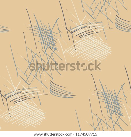 Various Pencil Hatches. Seamless Pattern with chaotic Hand Drawn Lines. Retro Background for Curtain, Dress, Tablecloth. Vertical, Horizontal and Diagonal Strokes. Grunge Vector Texture