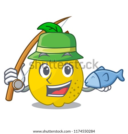 Fishing ripe yellow quince fruit on mascot