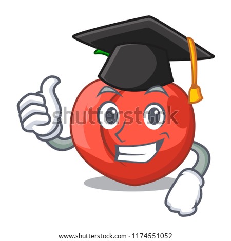 Graduation nectarines cartoon with green leaves character