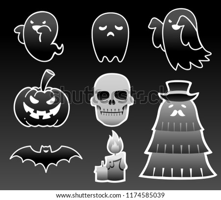 Spooky ghosts, skull, candle, pumpkin, bat isolated vector illustration decorated for Halloween event. Happy Halloween.