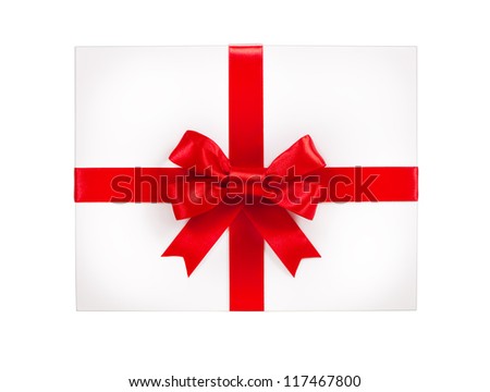 gift box with red ribbon bow, isolated on white Royalty-Free Stock Photo #117467800