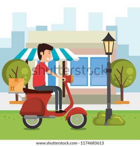 delivery worker with motorcycle character