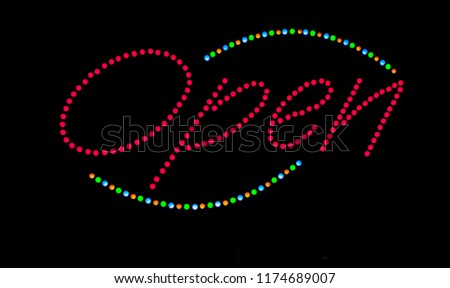 Colorful LED OPEN sign.