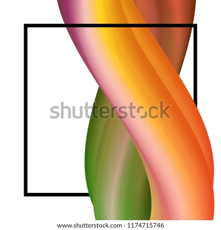 Abstract composition of the watercolor wave in black square. Colorful background with bent dynamic form. 
