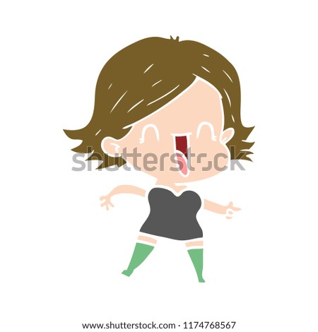 flat color style cartoon laughing woman pointing