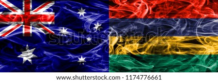 Australia vs Mauritius colorful smoke flag made of thick smoke