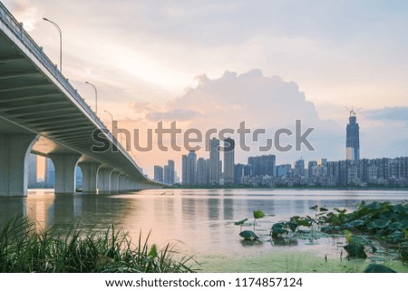 The Yangtze River Bridge and modern urban architecture skyline panorama in Wuhan China