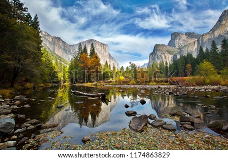 El Capitan and Merced River in the Autumn  Royalty-Free Stock Photo #1174863829