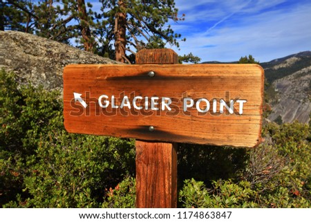 Yosemite National Park / Glacier Point Sign, CA-USA Royalty-Free Stock Photo #1174863847