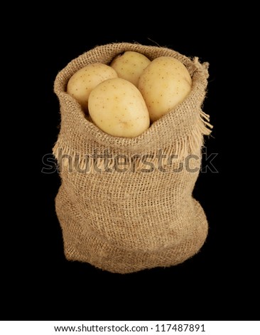Sack of potatoes isolated on black
