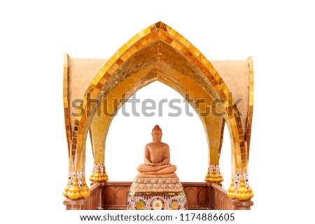 Buddha statue made of stucco about sitting meditation in temple.
