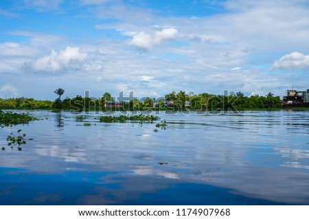 Landscape of Amazonian river in Iquitos, Peru.