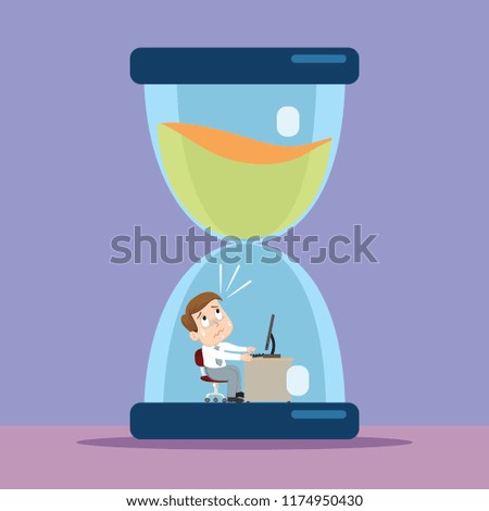 Businessman inside the hourglass working prison, Vector Illustration cartoon
