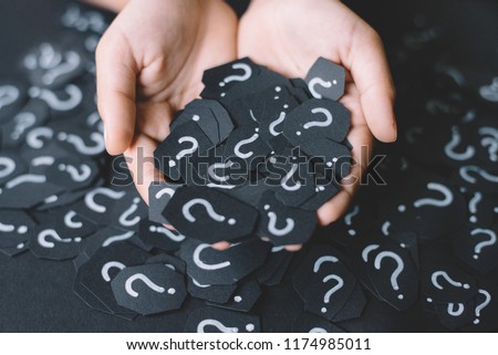 hand showing paper with QUESTION MARK. Concept of FAQ, Q&A, problems, mytery and questions Royalty-Free Stock Photo #1174985011
