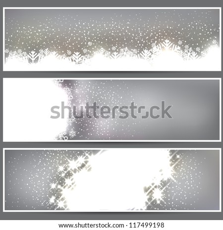Glowing silver christmas banners. Vector eps10.