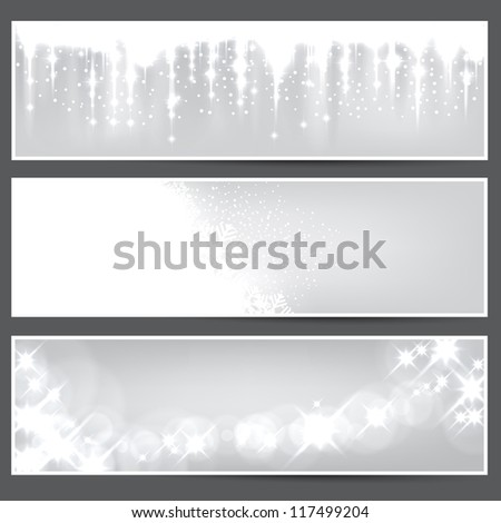 Glowing silver christmas banners. Vector eps10.