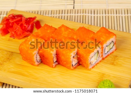 Tasty mexican rolls with caviar and cheese